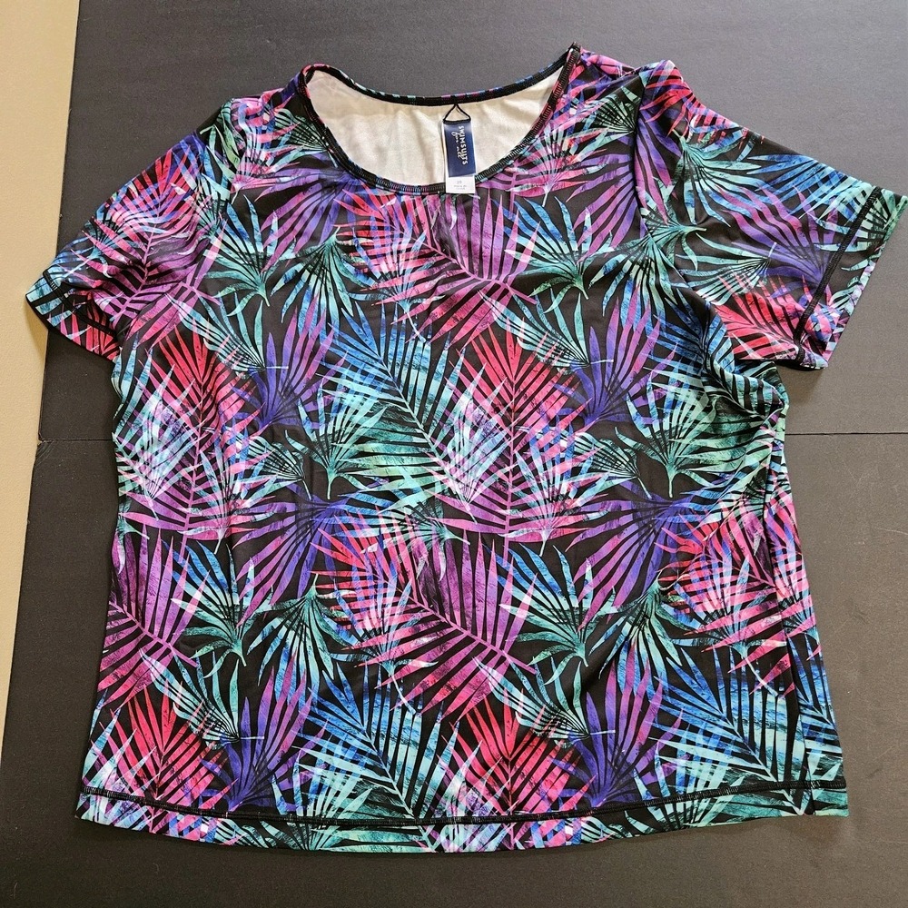 Swimsuits For All Size 20 Tropical Palm Print Swim Cover Up Tunic